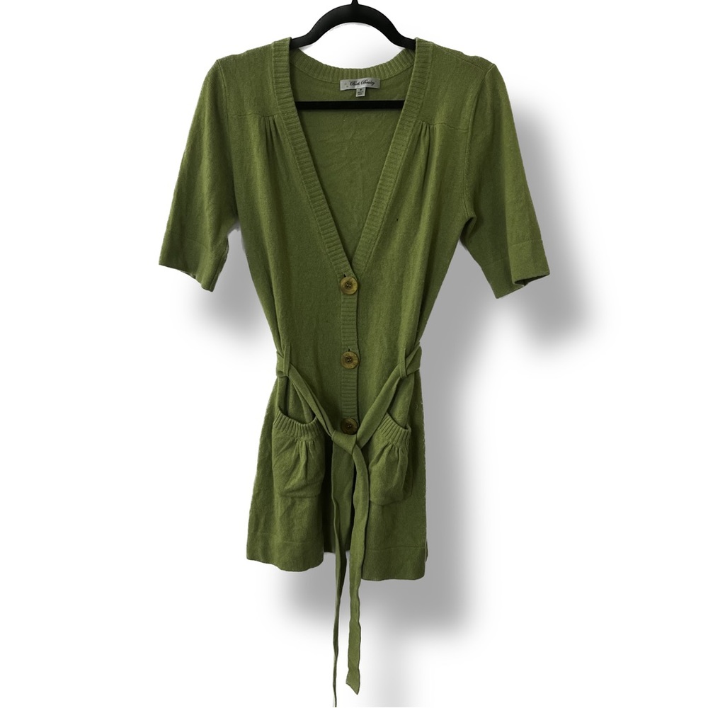 Anthropologie/Beth Crowley Lime Green Belted Cashmere Long Cardigan